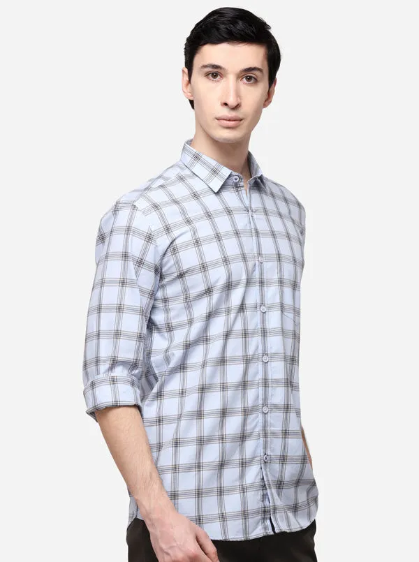 Sky Blue Tailored Fit Checked Casual Shirt | JadeBlue