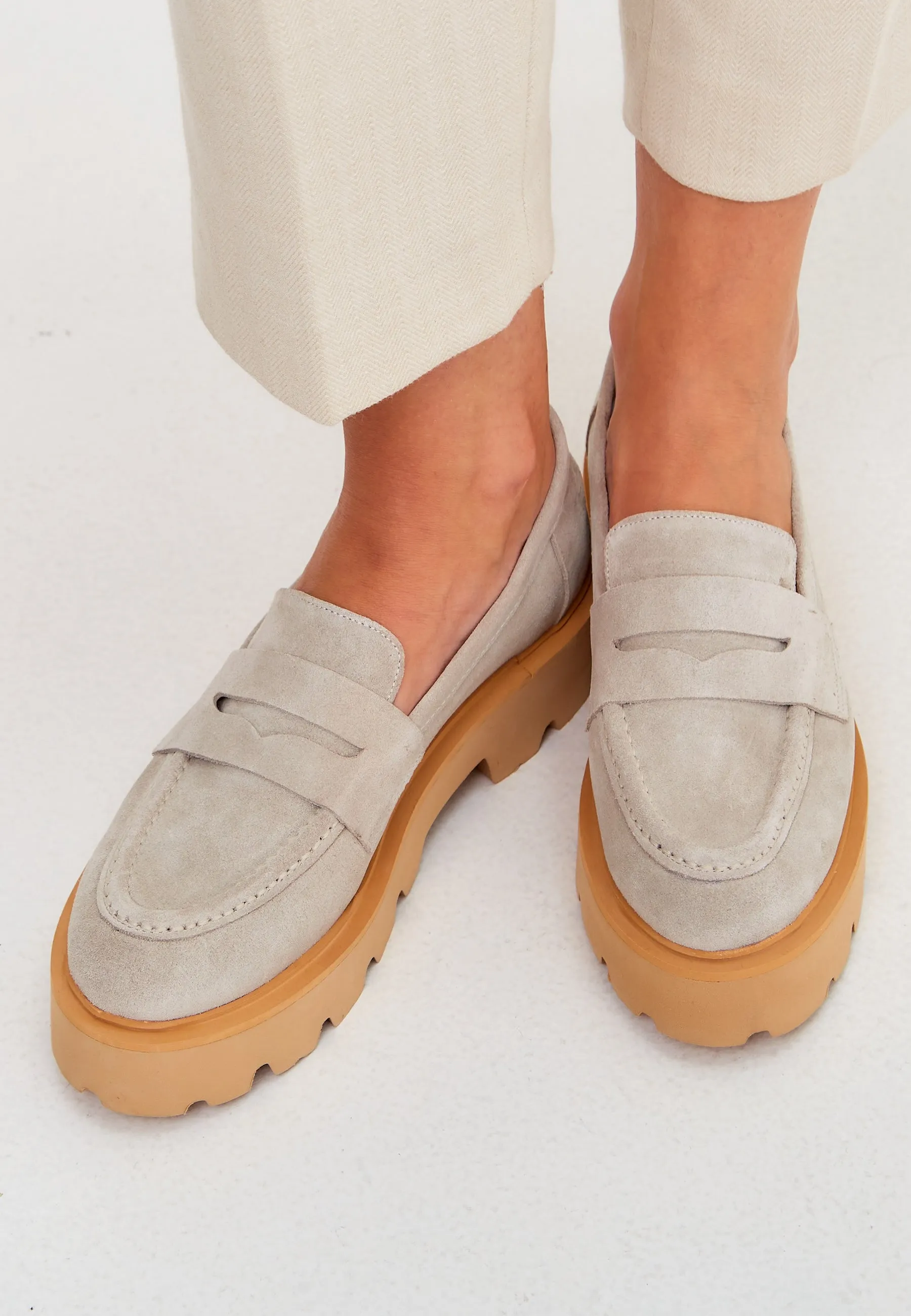 Slip-on Suede Loafers - Beige