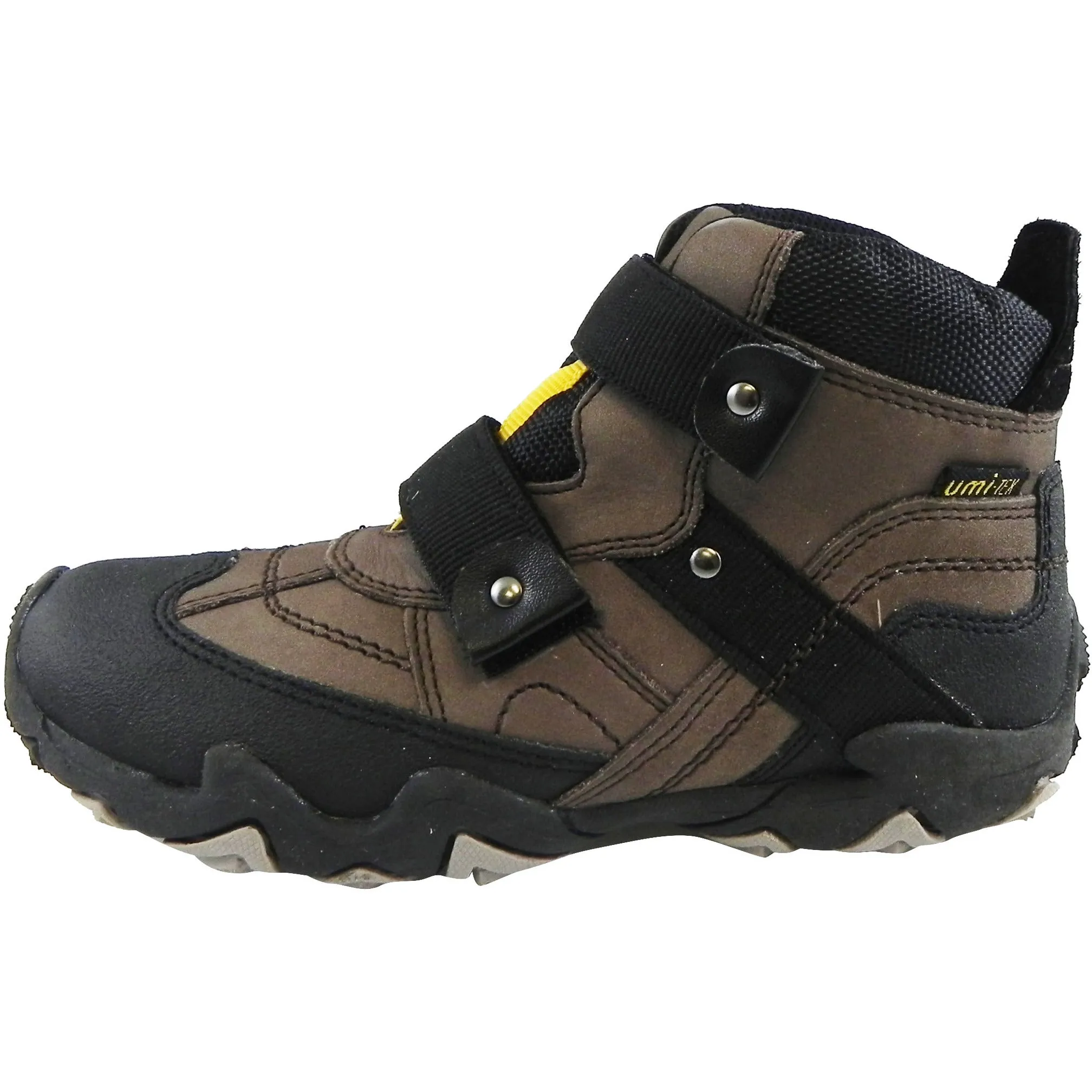 Umi Boy's Moabb Brown Black Durable Double Hook and Loop High Top Adventure Sneakers