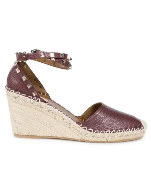 Valentino Brown Rockstud Espadrille Wedge