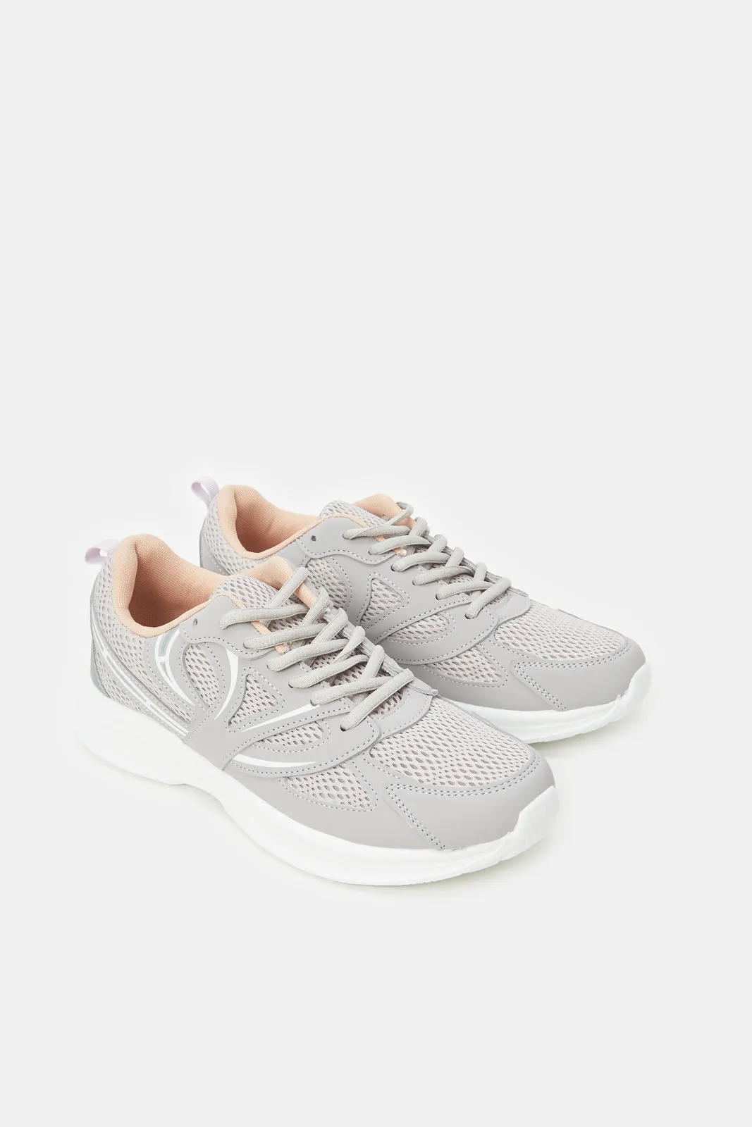 Women Grey Lace Up Running Shoe