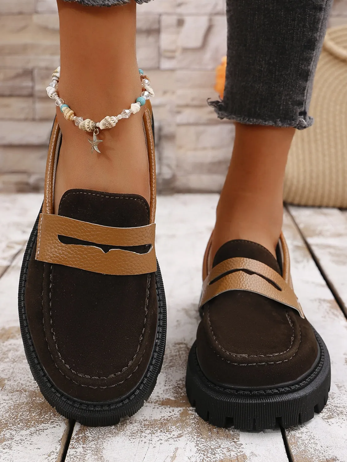 Women's Contrast Suede Platform Loafers