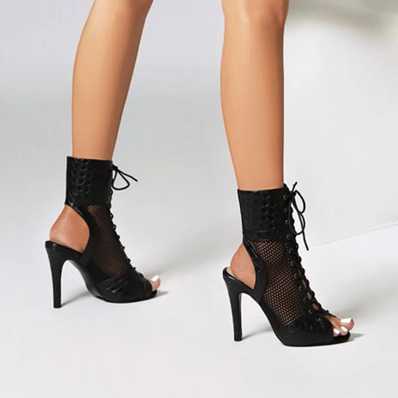 Women's Open-toe Lace-up Stiletto Sandals