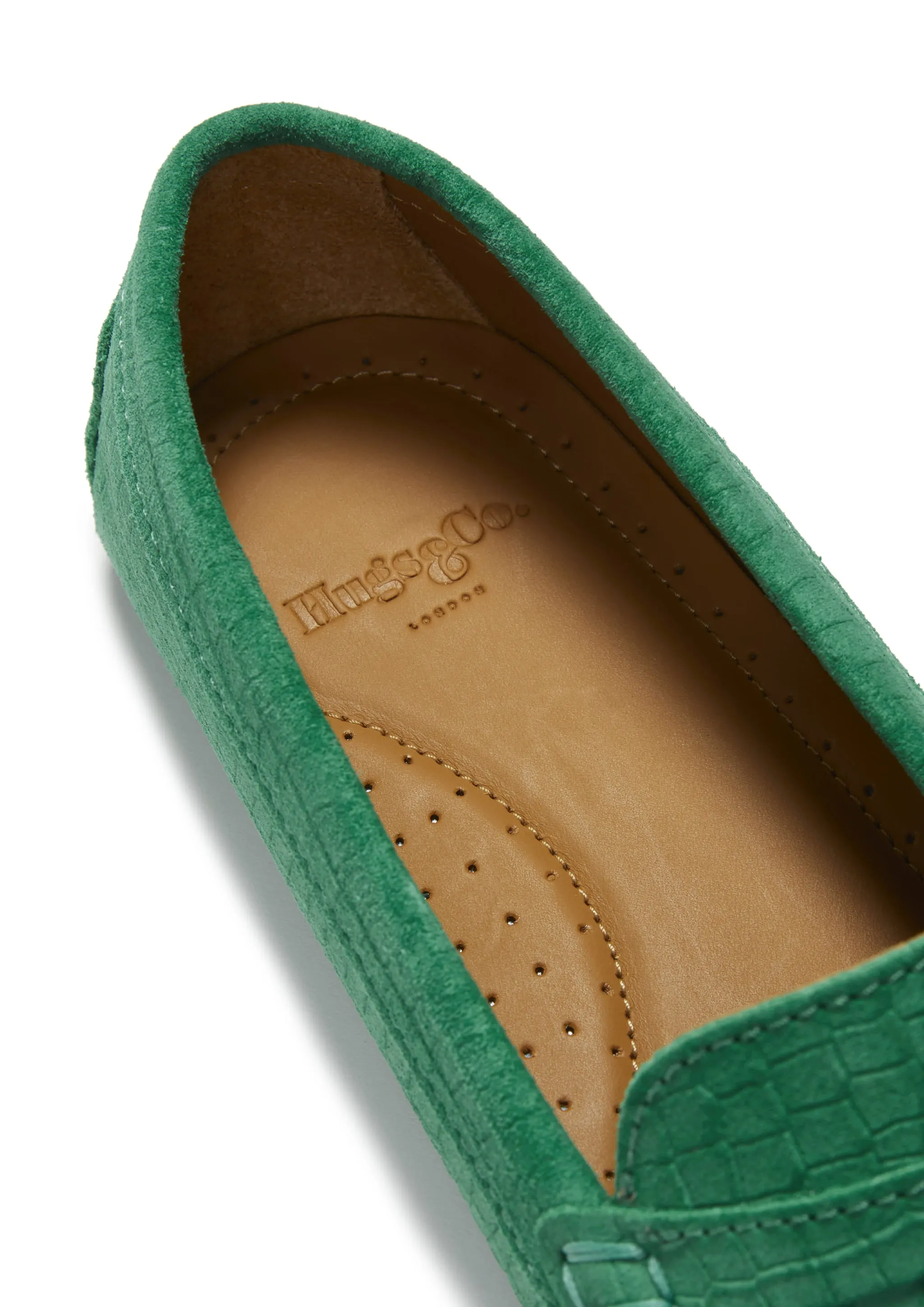 Women's Penny Driving Loafers, emerald embossed suede