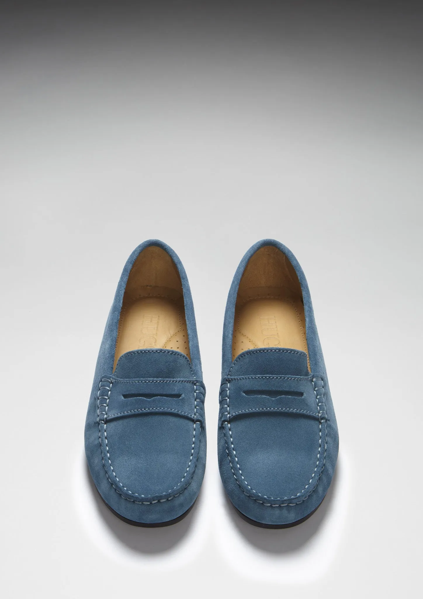 Women's Penny Driving Loafers Full Rubber Sole, teal suede