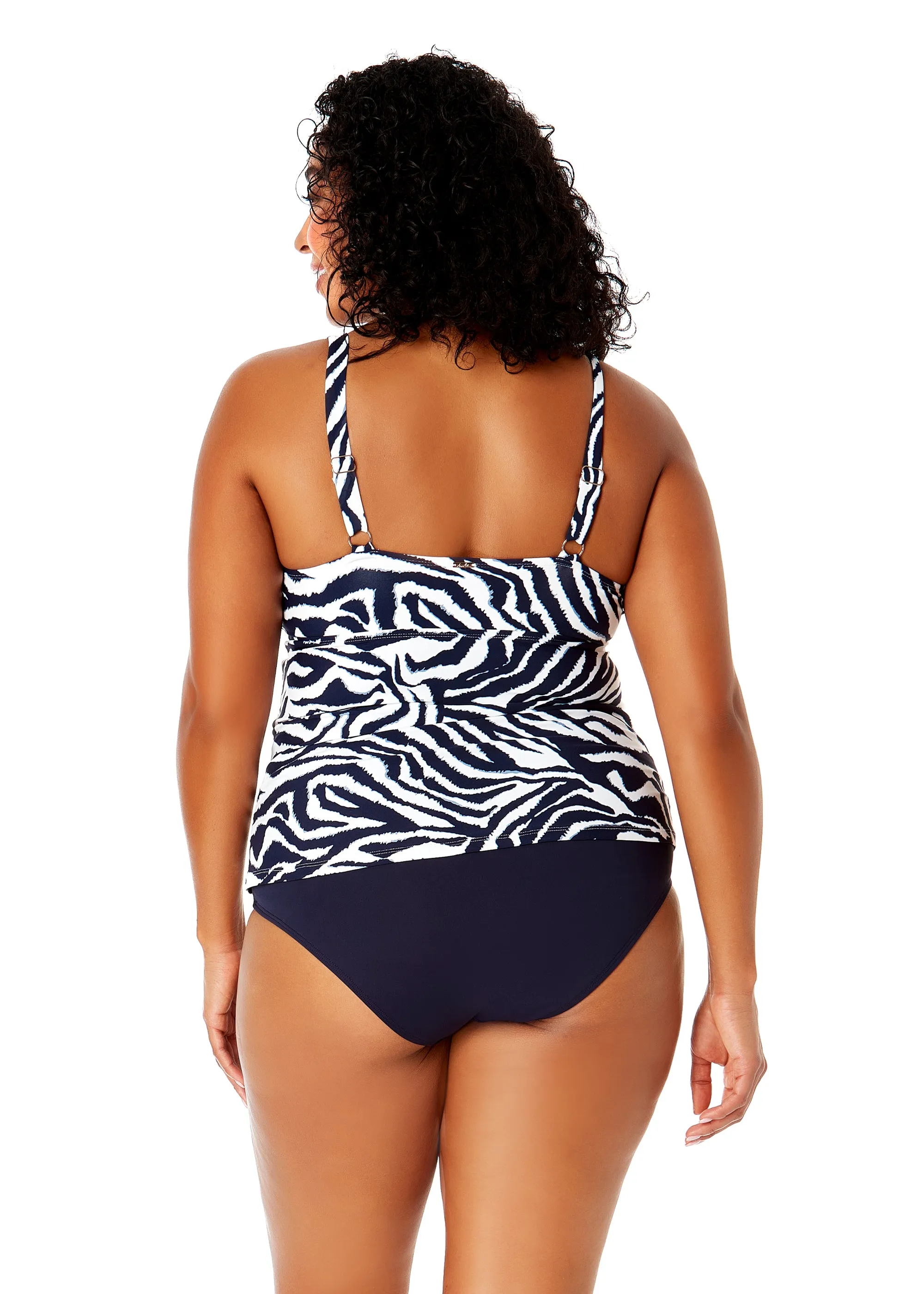 Women's Plus Size Zebra Shadow Floral Twist Front Underwire Tankini Swim Top