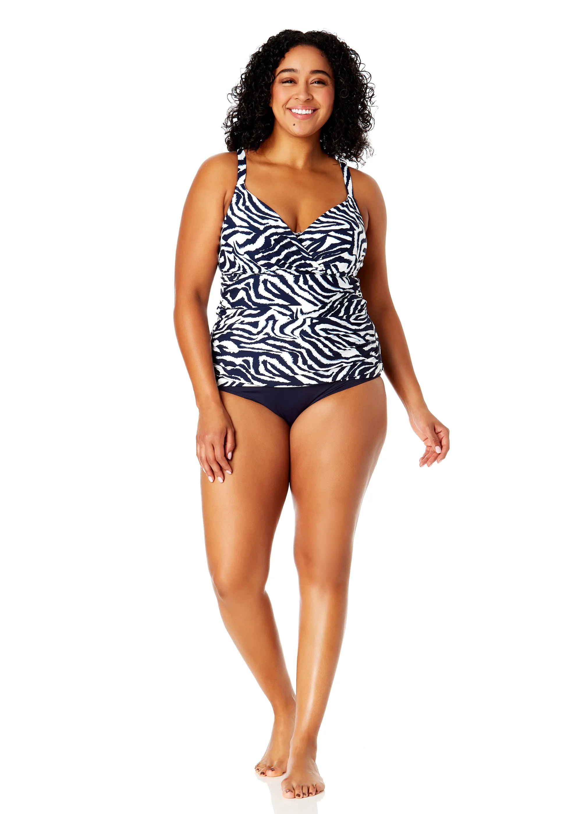 Women's Plus Size Zebra Shadow Floral Twist Front Underwire Tankini Swim Top