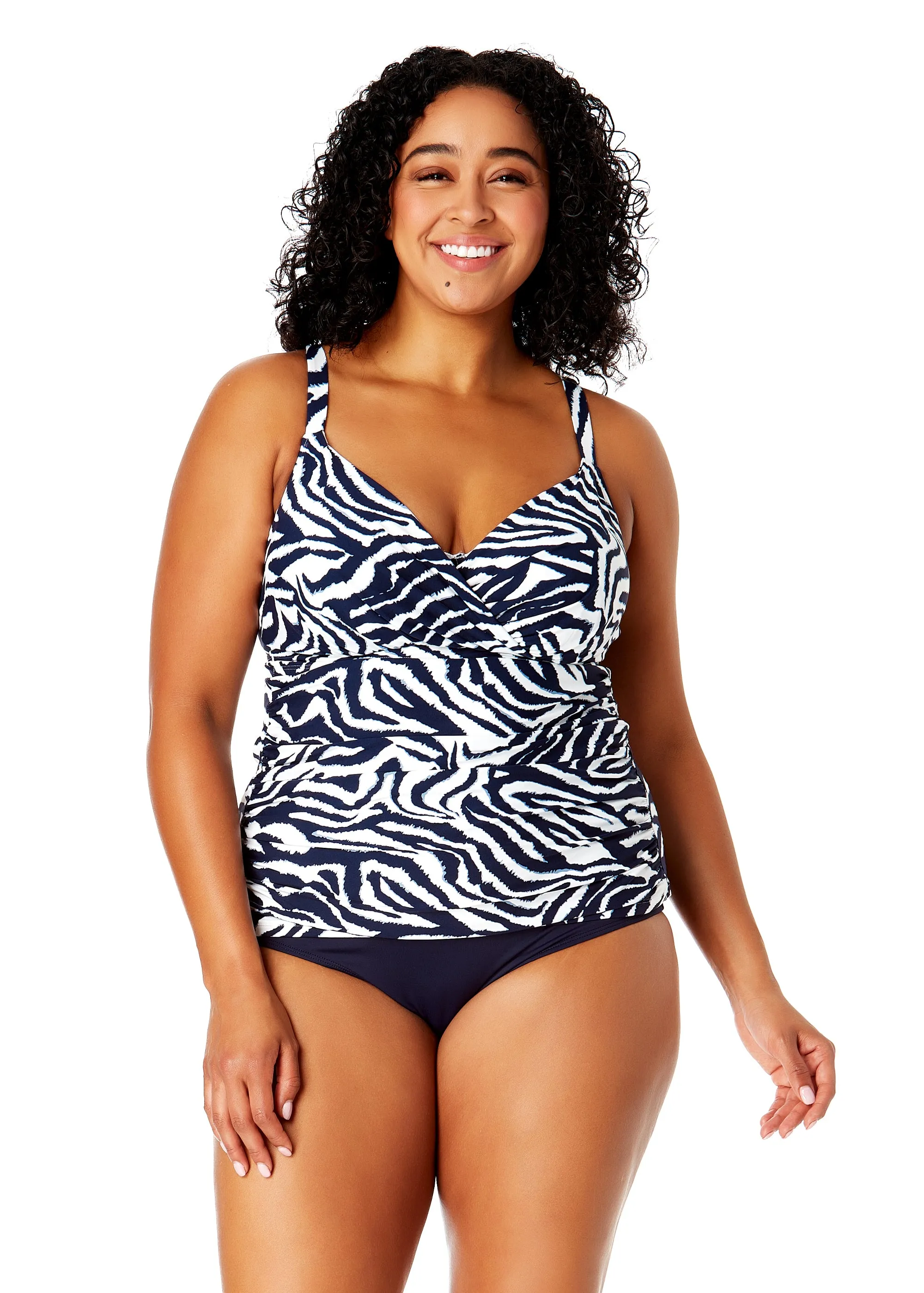 Women's Plus Size Zebra Shadow Floral Twist Front Underwire Tankini Swim Top