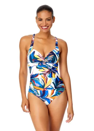 Women's Riviera Floral Underwire Surplice One Piece Swimsuit