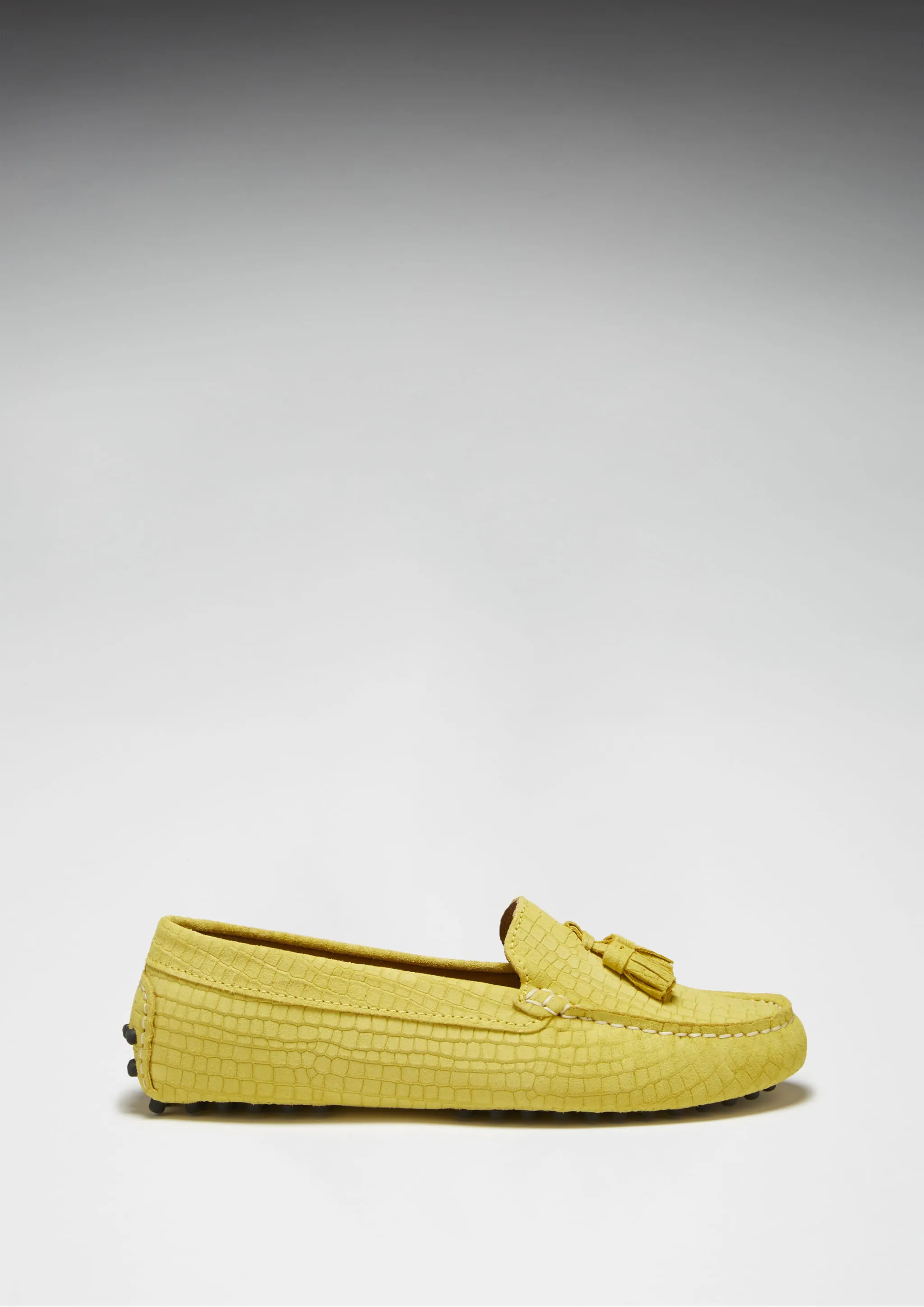 Women's Tasselled Driving Loafers, yellow embossed suede