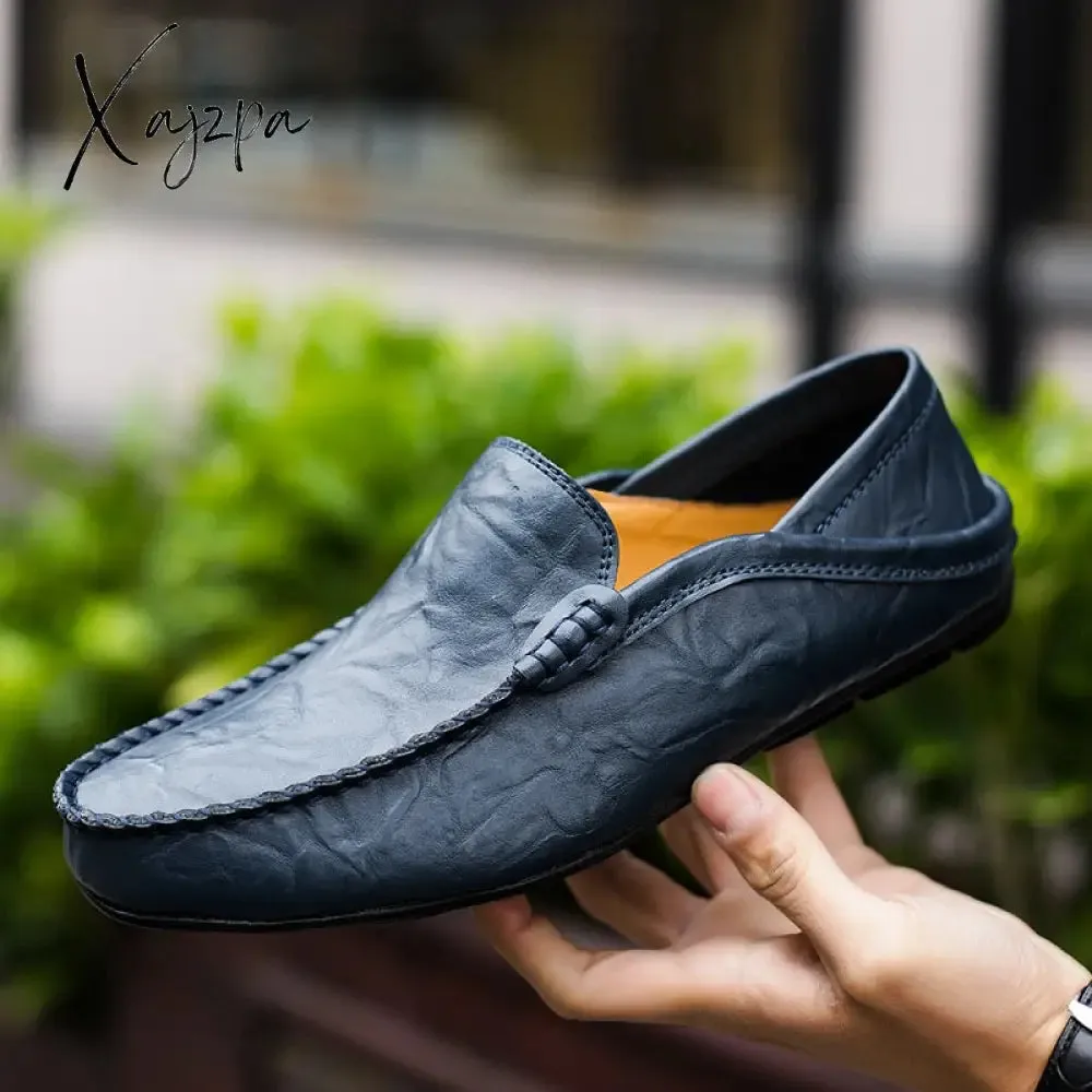 Xajzpa - Italian Mens Shoes Casual Luxury Brand Summer Men Loafers Genuine Leather Moccasins Light Breathable Slip on Boat Shoes