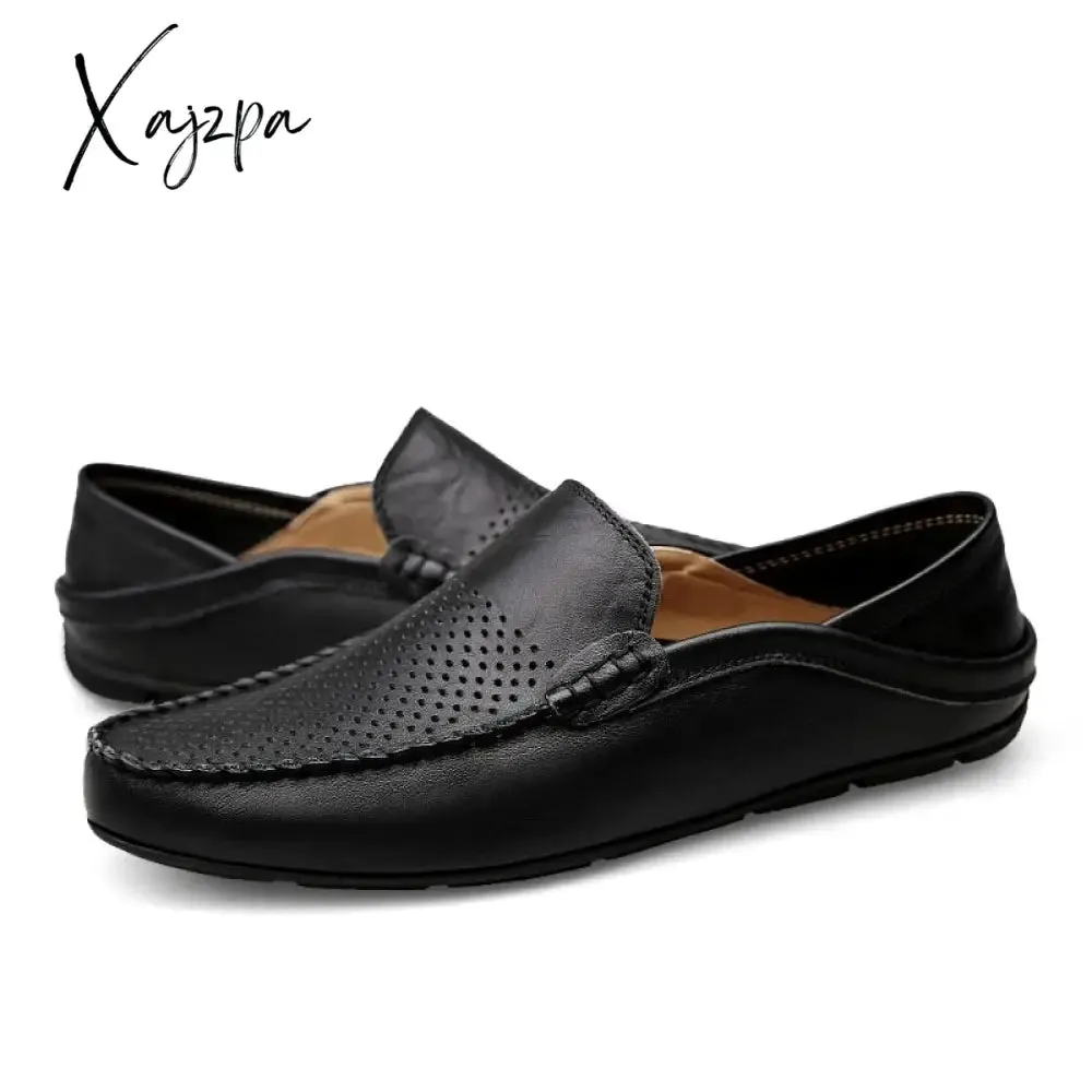 Xajzpa - Italian Mens Shoes Casual Luxury Brand Summer Men Loafers Genuine Leather Moccasins Light Breathable Slip on Boat Shoes