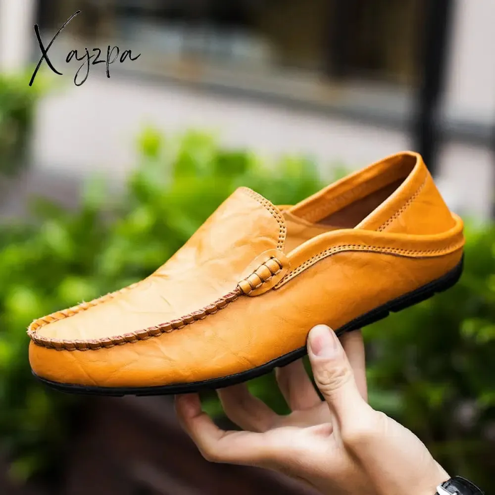 Xajzpa - Italian Mens Shoes Casual Luxury Brand Summer Men Loafers Genuine Leather Moccasins Light Breathable Slip on Boat Shoes