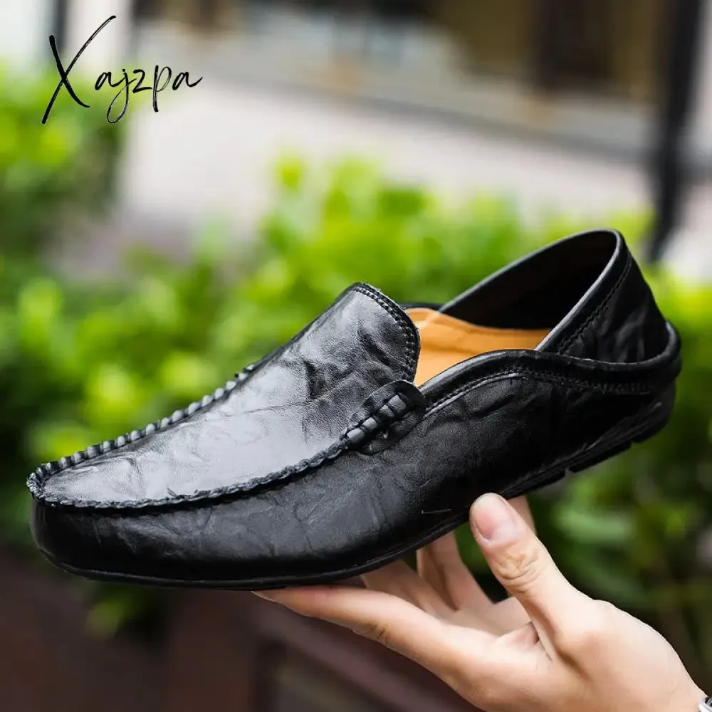 Xajzpa - Italian Mens Shoes Casual Luxury Brand Summer Men Loafers Genuine Leather Moccasins Light Breathable Slip on Boat Shoes